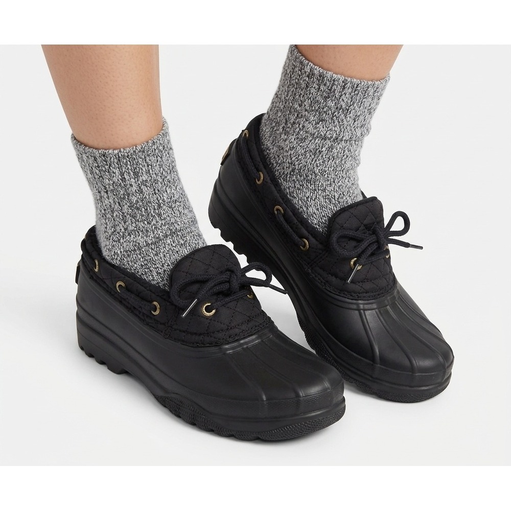 Sperry Duck Shoes Black Waterproof Quilted Fleece Lined STS95272 - 6.5